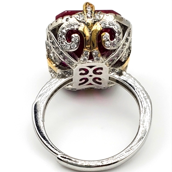 15CTW+ High Quality Radiant Cut Lab Ruby High Quality Czs 925 Ring - Picture 8 of 13